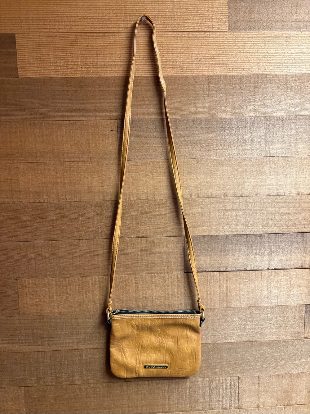 BCBG Generation Mustard Yellow Crossbody Bag Textured Zip Top Purse